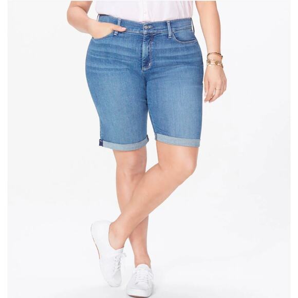 NYDJ Shorts Womens Size 22W Blue Denim Briella Heyburn Wash High Waist Cuffed - Picture 2 of 14